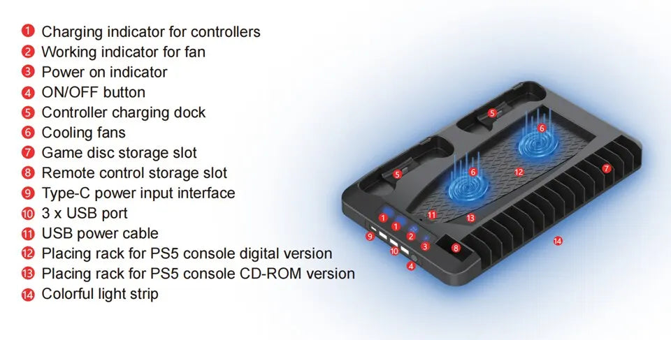 RGB Cooling Stand For Console Slim Console Gamepad Charging Base