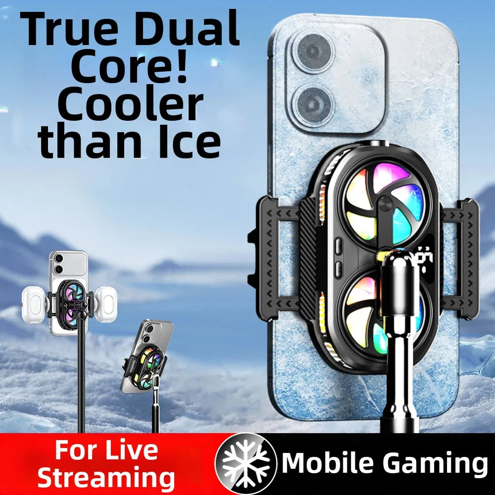 RGB Phone Cooler Fan Temperature Display Dual Chip Cooling Device For