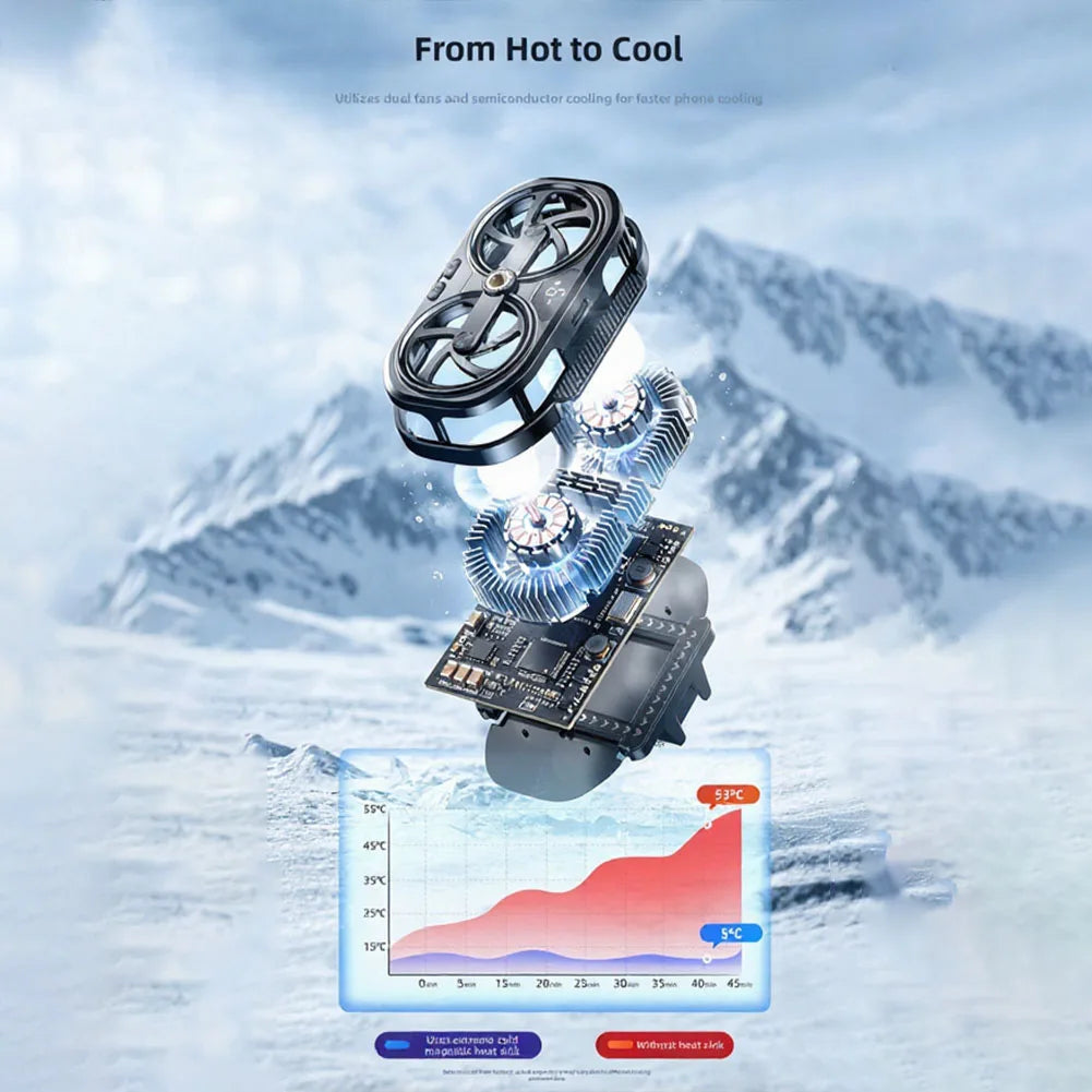RGB Phone Cooler Fan Temperature Display Dual Chip Cooling Device For