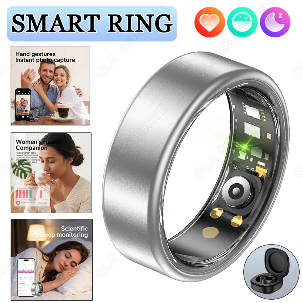 Smart Ring With Case Heart Rate Blood Pressure Sleep Monitoring GPS