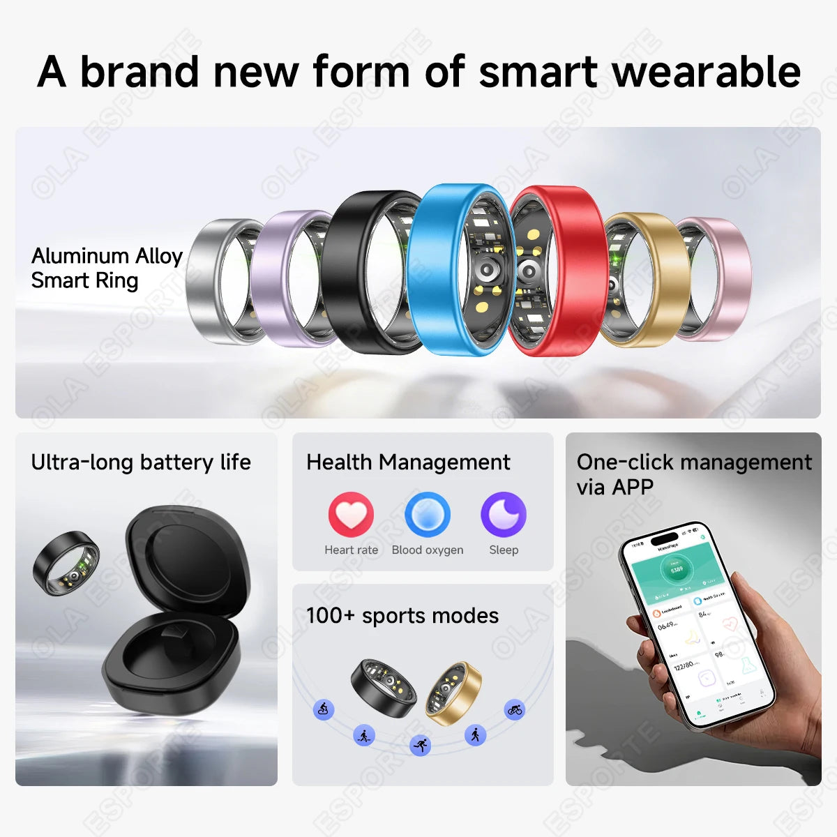Smart Ring With Case Heart Rate Blood Pressure Sleep Monitoring GPS