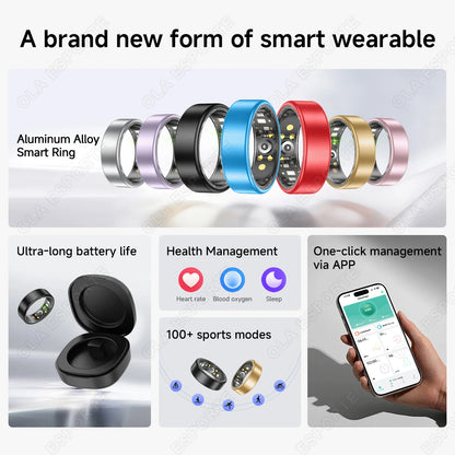 Smart Ring With Case Heart Rate Blood Pressure Sleep Monitoring GPS